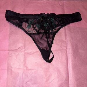 Honey Birdette Black and Green Lace Thong - Ivy